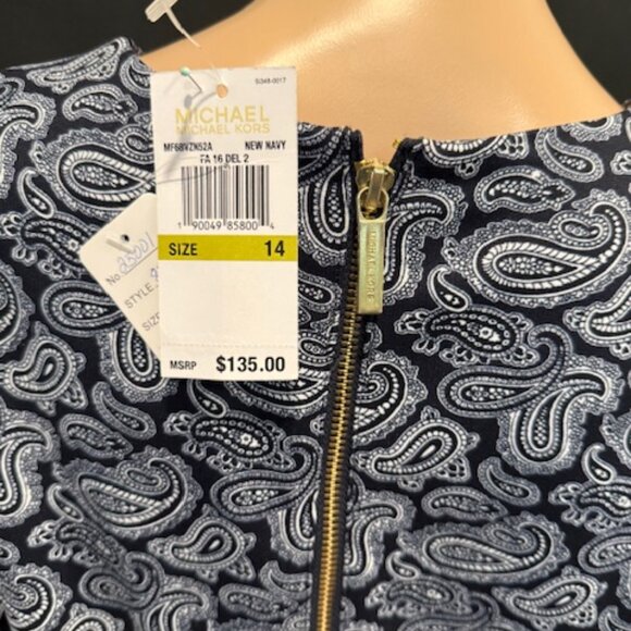 Michael Kors Navy Paisley Long-Sleeve Sheath Dress – Size 14 - Picture 7 of 7